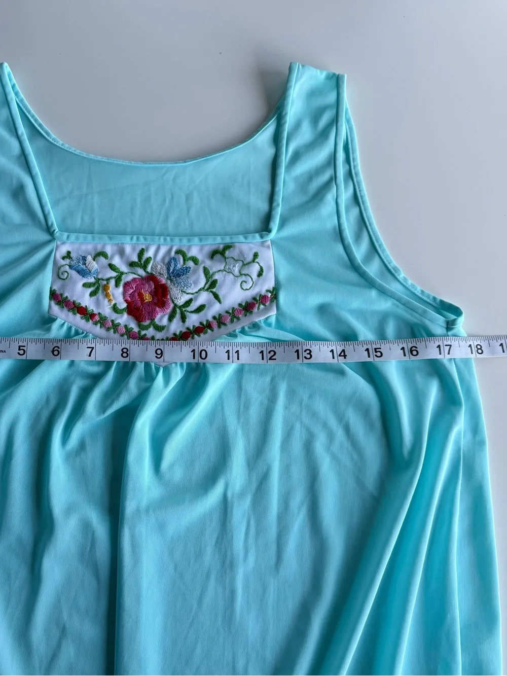 Vintage Aqua Embroidered Nightgown Maxi Dress Cottagecore Sleepwear - Picture 4 of 5